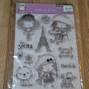 Penny Black Mimi in Paris Torre Eiffel Cane Cucciolo Set di timbri in polimero acrilico non montati 2011 raro HTF 30071
