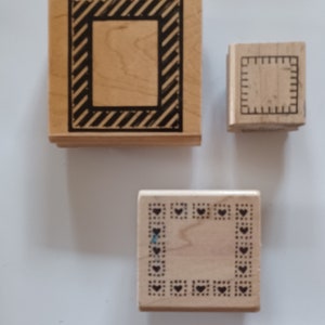 Timbro in gomma con 3 contorni di cornice, montato su legno, di Azad Earles Imagine That! PrintWorks, raro lotto vintage