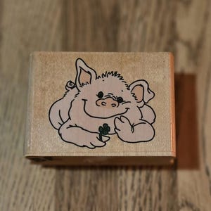 Suzy's Zoo Make a Wish varken schattig A1303D Vintage op hout gemonteerde stempel van Rubber Stampede pets zeldzame Htf Cartoon Farm Barn