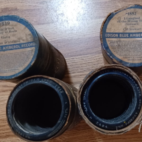 4 Edison Blue Amberol Records Kitty O'Neil Cal Stewart  D'Almaine Meeker Barn Find Lot 1910 Wax Record Cylinder