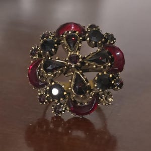 Ruby Red Stone Vintage Adjustable Large Ring Brass color Metal Ring Jewelry