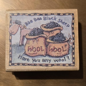 Baa Baa Black Sheep Vintage Carimbo de borracha montado em madeira por Karen Foster Stampington Brinquedos infantis Cantiga de ninar K5262