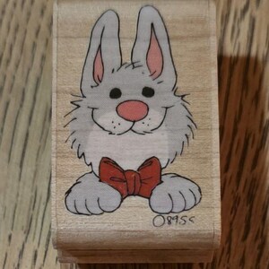 Suzy's Zoo Peek a Boo Bunny Cute 257C Vintage 1991 Holz montiert Stempel von Rubber Stampede Haustiere selten Htf Cartoon Kaninchen Baby Kinder