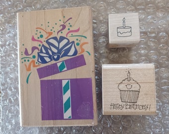 PSX Hearts and Happy Birthday Wood Mounted Rubber Stamps G553 C2237 ...