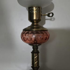 Vintage Fenton Pink Glass Orb globe Brass with Marble Base