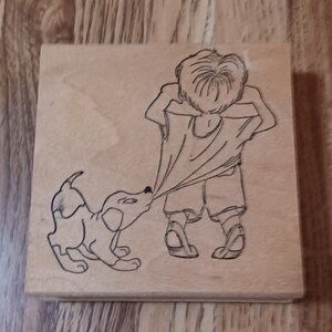 Timbro in gomma vintage con cucciolo di cane, montato su legno, di Art Impressions P-1504 1996, bambino, bambini, gioco