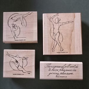 Poetry in Motion Rate Set van 4 op hout gemonteerde gymnastiekstempels van Stampin' Up, compleet uit productie 2004 atletiekatleten voor meisjes