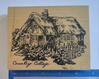 PSX Country Cottage Heart Gate K-1459 Wood Mounted Rubber Stamp large X RARE 1995 new