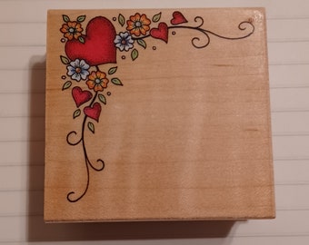 Large Corner with Wild Flowers snd HeartRare Vintage New Wood Mounted Rubber Stamp by All Night Media 371F