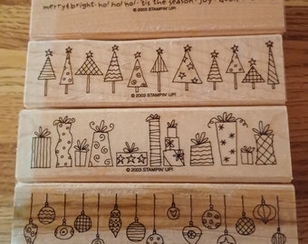 Crazy For Christmas  New Mounted Set 4 Wood Mounted Rubber Stamps by Stampin' Up complete discontinued 2003 border