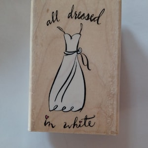 Hochzeitskleid ganz in weiss Spruch auf Holz montiert Stempel Inkadinkado 93450-X Sined Amie Vintage Handmade
