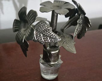 3/4" Sculptural Metal Flower Trio Bottle Stopper Top Floral tin cut décanter replacement barware