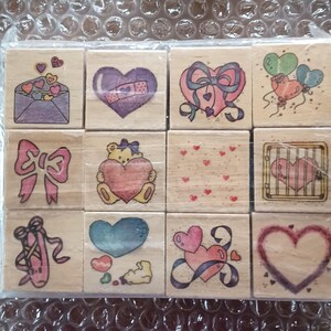 12 Vintage Verschiedene Herzen Love Valentine Ballerina Set Lot Holz montierte Stempel 56862