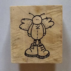Hummel mit Schuhen Cartoon Man Vintage Holz montierte Stempel von Bugs fairy Insekten