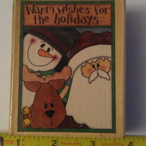 Warm Wishes for the Holidays Snowman Santa Christmas Holiday Greeting Rubber Stampede A2317F Wood Mounted Rubber Stamps