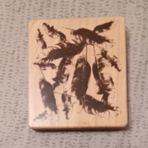 Large Feathers College Ephemera Wood Mounted Rubber Stamp by Galerie Vernissage for Inkadinkado
