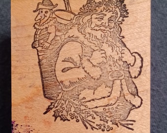 Old World Antique Santa Christmas  Wood Mounted Rubber Stamp rare HTF by Hampton Art Stamps 1992