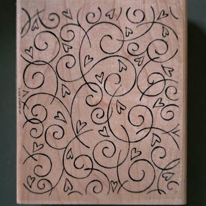 Timbro in gomma vintage extra large con cuore e sfondo di amore e vortice morbido, montato su legno, di Stampin Up jumbo