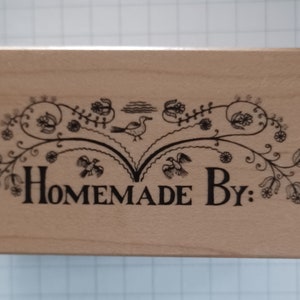 PSX Homemade By: Text Wood Mounted Rubber Stamp 1983 E-263 HTF canning label home baked goods