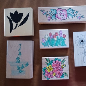 6 Oszałamiający Ogród Kwiatowy Róża Granica Tulipany Stokrotki Drewniane Osadzone Gumowe Znaczki Penny Black Stampendous Hero Art Amerykańskie Rzemiosło
