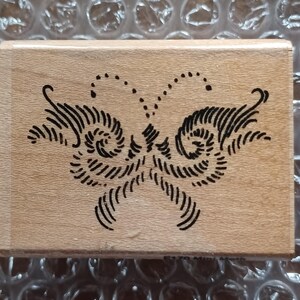 Tampon en caoutchouc monté sur bois abstrait croquis papillon par Stampendous E170 Botanica Collection 2002 vintage rare