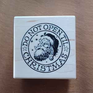 PSX Non aprire fino a Natale Babbo Natale Timbro in gomma montato su legno E-121 1987 raro francobollo vintage HTF Natale