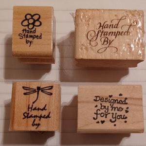 4 個のハンドスタンプ付き木製マウントゴムスタンプ Stampin Up ゴムスタンプ 雨滴のバラ レア ヴィンテージ ロット