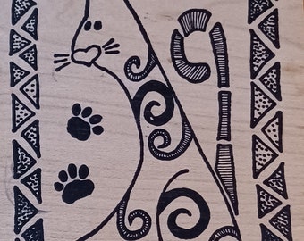 Walking Striped Cats Magenta Wood Mounted Rubber Stamp H -0190 rare vintage kitten kitty Bengal