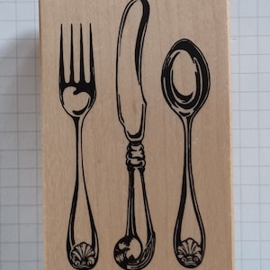PSX Set di posate Coltello Forchetta e Cucchiaio Timbro in gomma montato su legno E 1651 cucina piatti cibo