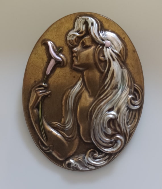 Art Nouveau Alphonse Mucha Style Woman with Calla… - image 1