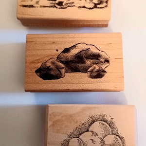 3er Set Rocks Boulder Wetter Wolken Blasen Holz Stempel by Art Gone Wild! Und zu viel Spaß!seltener Vintage HTF Wind Regen