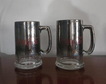 4 canecas de vidro Coca-Cola Metallic Ombre de 236 ml (8 oz) com alças altas, estilo vintage de 355 ml (12 oz), 1997.