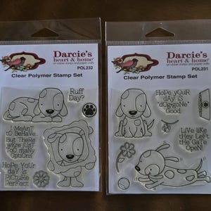 Darice Doggone Good POL231 Picture Perfect POL232 Cane Cucciolo Timbro acrilico polimero non montato Set Cuore e casa animali domestici rari HTF 2012