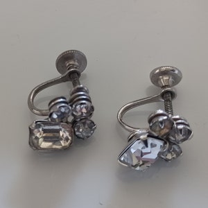 Antique Art Deco Art Nouveau White Paste Jewelry Rhinestone Screw on Earrings 1920/1930