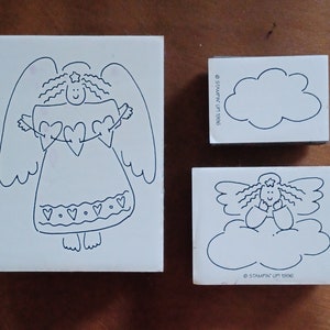 Timbri in gommapiuma montati su schiuma "Angeli in volo" di Stampin' Up 1996 3 francobolli vintage