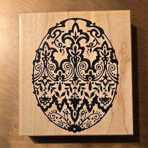 PSX Lace Easter Egg Grande timbro in gomma montato su legno K-1323 Vintage 1999