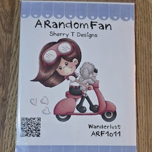 Wanderlust Hund auf Roller Welpe Großer Stempel Ausleger Sherry T Zufällig Fächer Rare HTF ARF1011