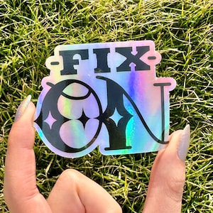 Pegatina holográfica "Fix On" de Mingi de ATEEZ (resistente al agua y a la intemperie)
