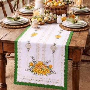 Polish Traditional Easter Eggs with Pussy Willows Table Runner 39"x20"