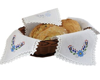Give Us This Day Our Daily Bread Embroidered Linen Bun//Bread Warmer Cloth