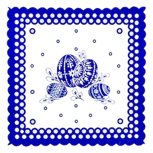Blue Dot Polish Pottery Easter Eggs with Scalloped Edges (Basket Doily, Table Square or Runner)