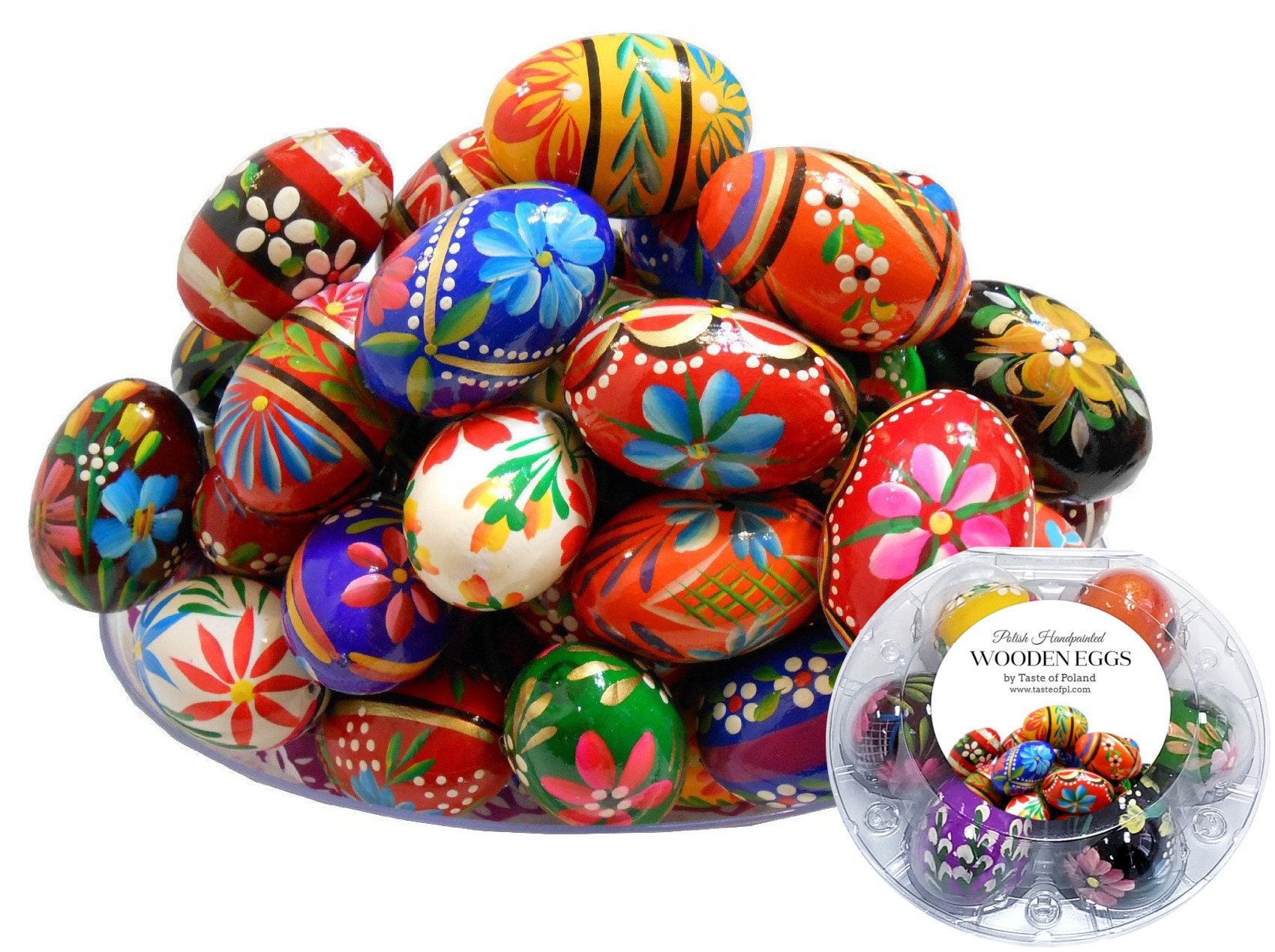 Polish Easter Handpainted Wooden Eggs (Pisanki), Set of 7 or 12 in Pr…
