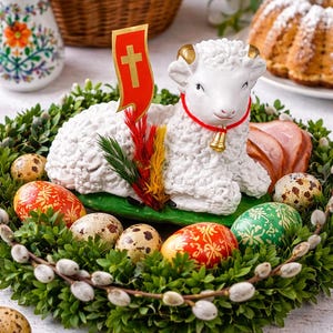 Plaster Easter Lamb Ornament Centerpiece Basket Decoration 4" x 3"
