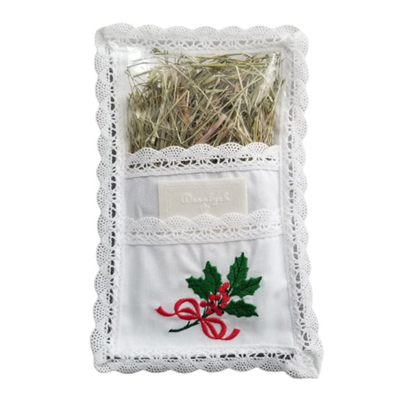 Traditional Polish Lace White Pillow Holder with Christmas Wafer & Hay Set