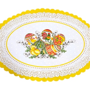 Polish Folk Easter Eggs with Chicks & Rooster Oval Doily 18.5&quot;x12.5&quot;