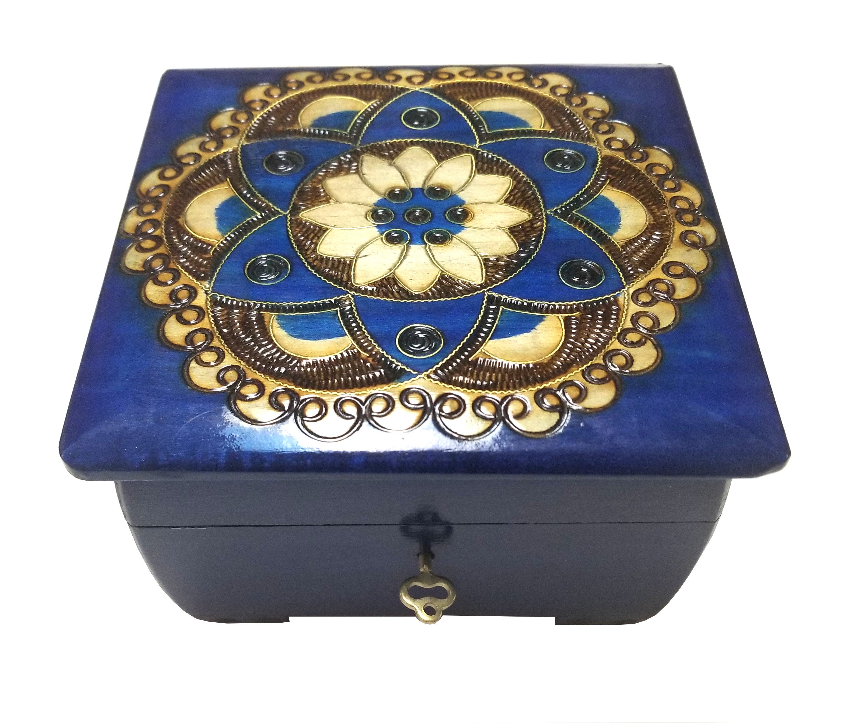 Polish Floral Rosette Wooden Box with Brass Inlays and Key Etsy