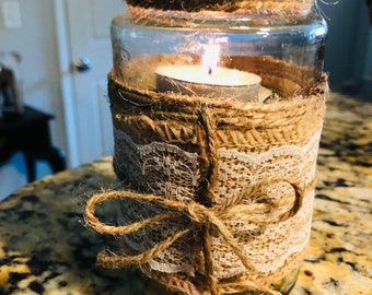 Portacandele decorato, portacandele in vetro con luce del tè, regalo di Natale, regali per lei, fatti a mano