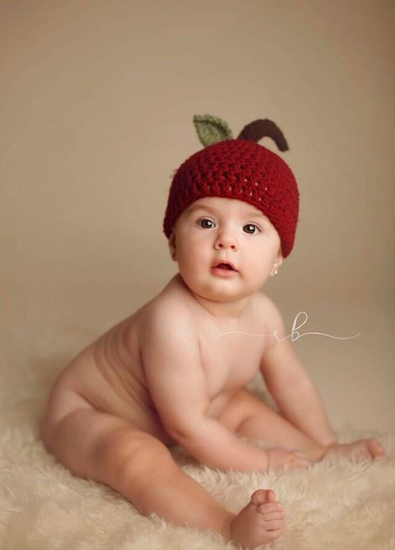New Crochet Knit Apple Hat 0-3 Months Fall Photo Prop Your Choice Free Shipping!