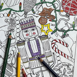 Coloring Page - Nutcracker & Christmas Ornaments