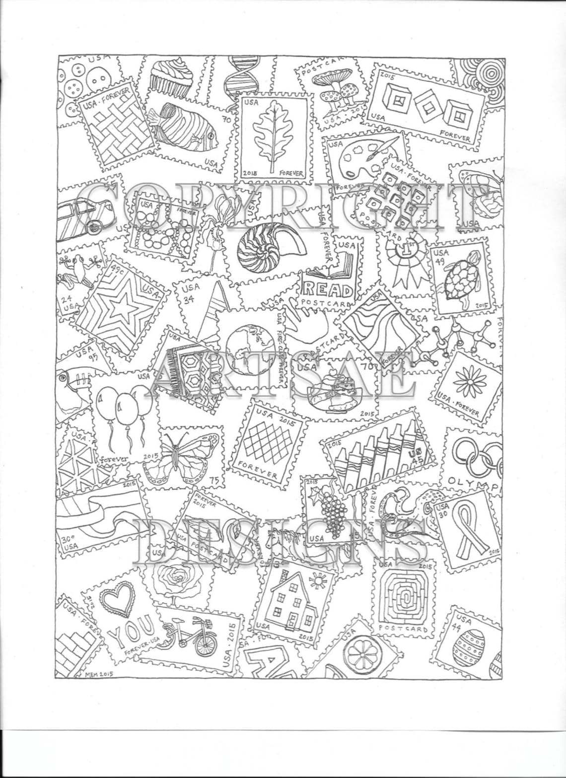 Coloring Page Postage Stamps - Etsy